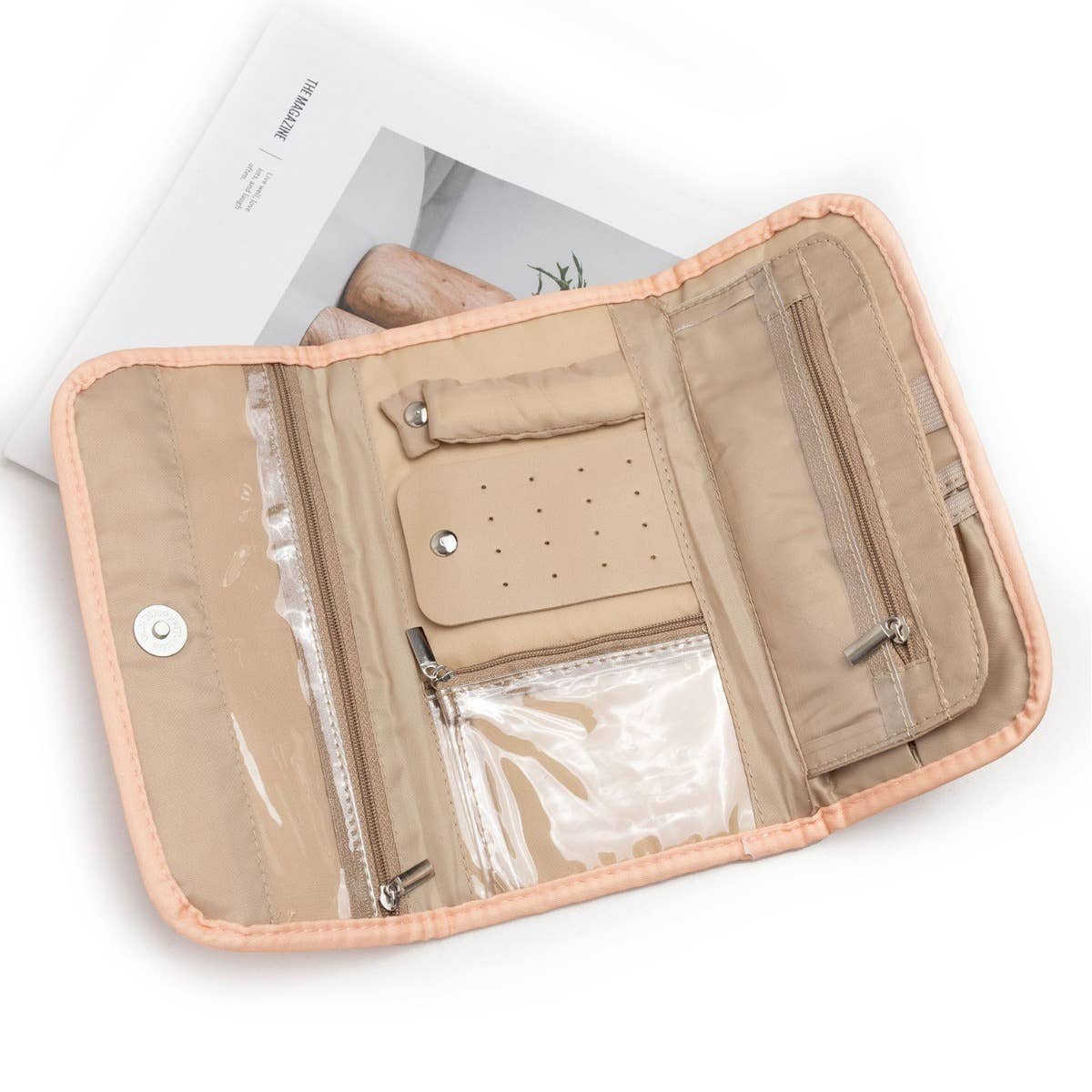 Portable Travel Jewelry Organizer Roll,Foldable for Earrings: Pink