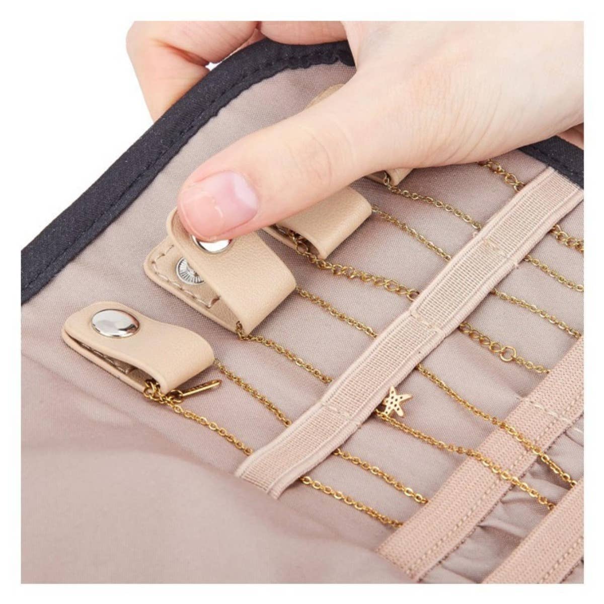 Portable Travel Jewelry Organizer Roll,Foldable for Earrings: Pink