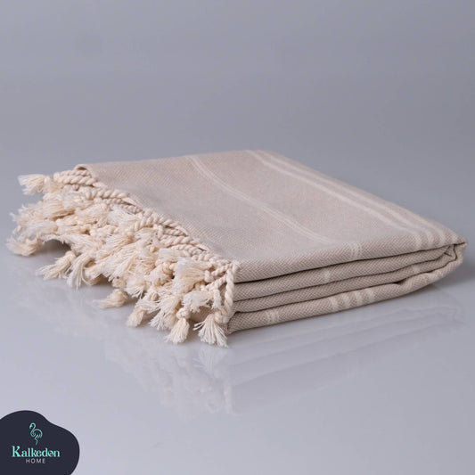 Sand Free Turkish Towel |Striped Beach Towel | Peshtemal : Beige