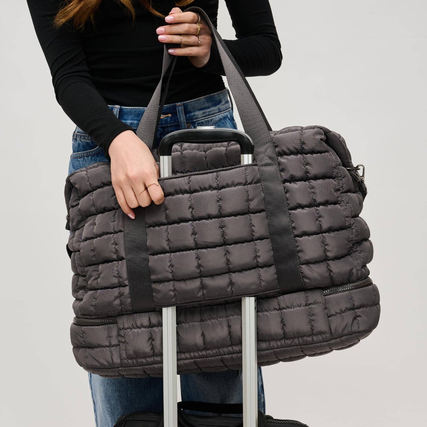Globetrotter Quilted Nylon Puffer Travel Weekender: Natural