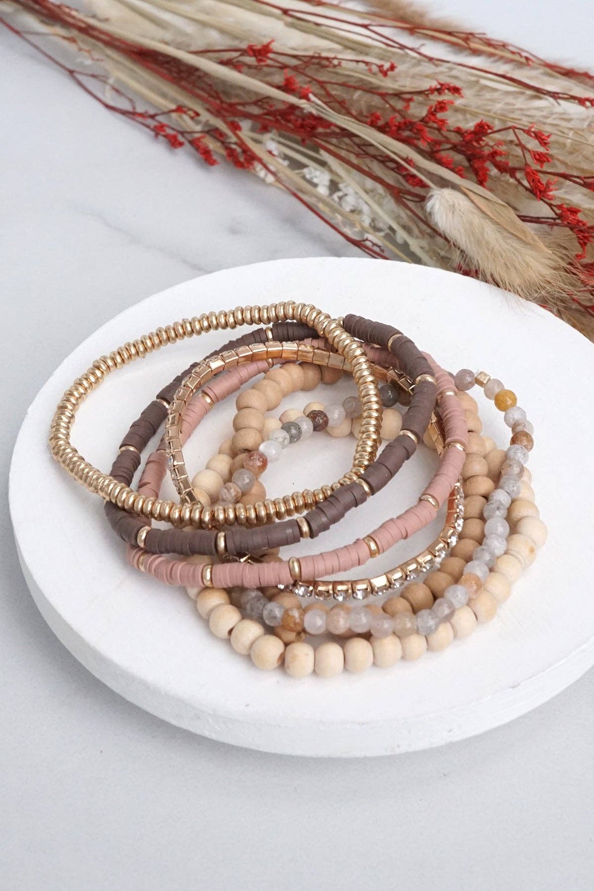 7-Piece Boho Bracelet Stack Neutral Tones