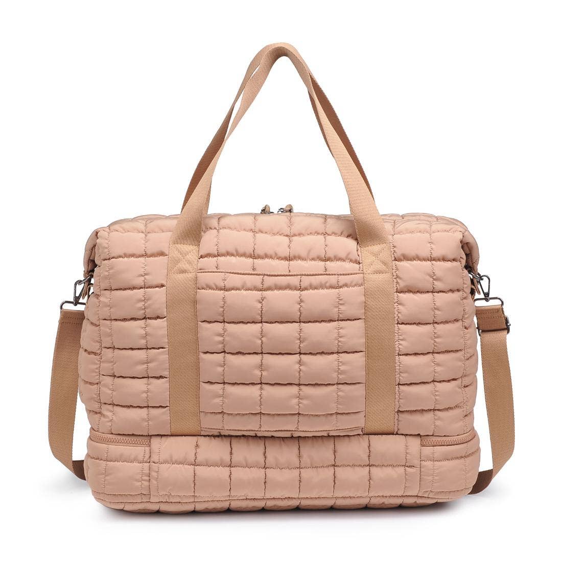 Globetrotter Quilted Nylon Puffer Travel Weekender: Natural