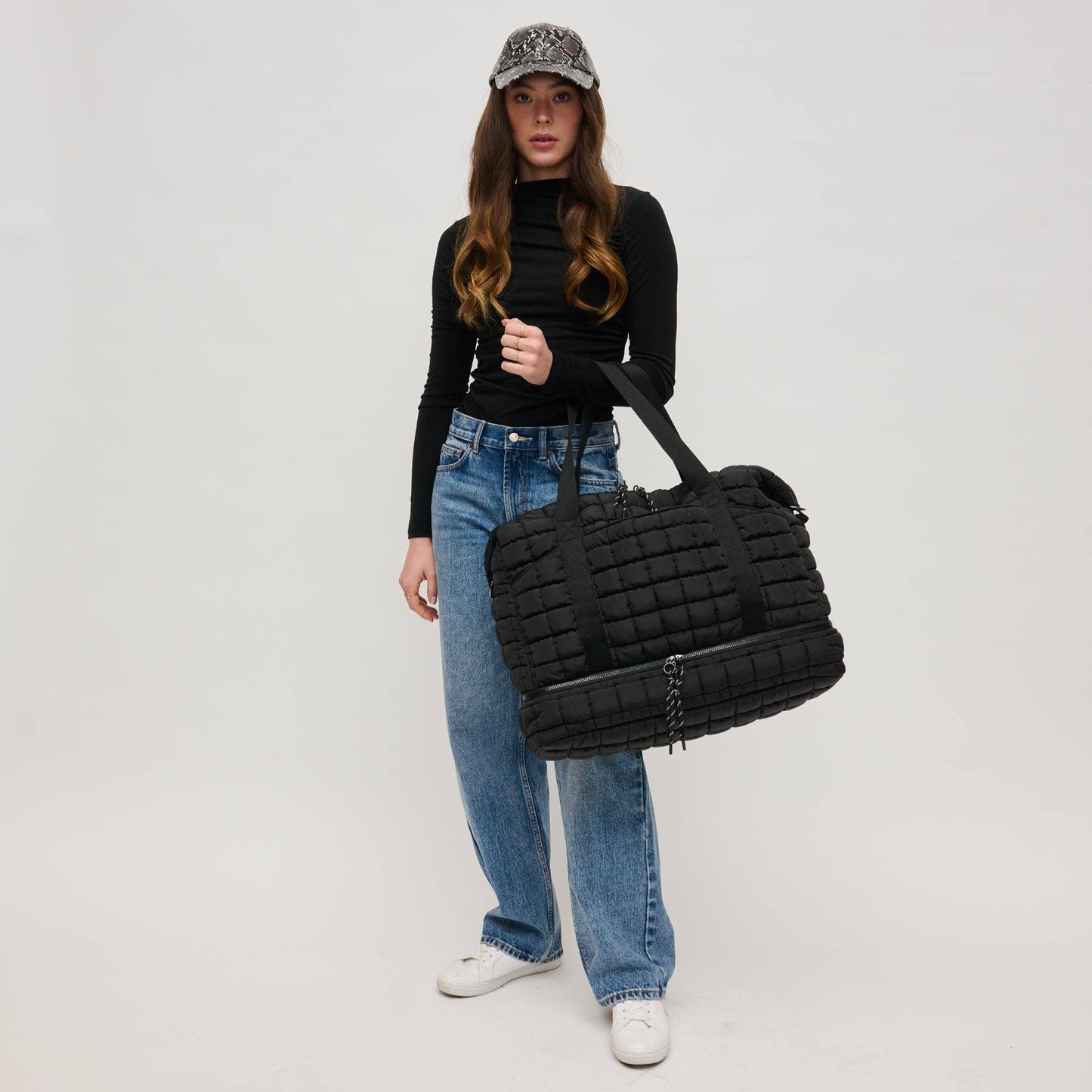 Globetrotter Quilted Nylon Puffer Travel Weekender: Natural
