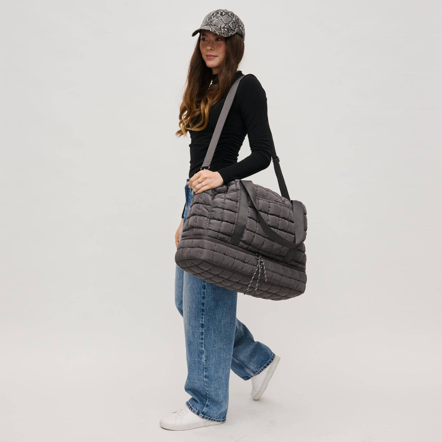 Globetrotter Quilted Nylon Puffer Travel Weekender: Natural