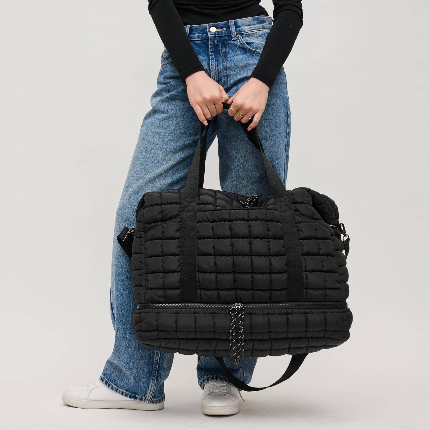 Globetrotter Quilted Nylon Puffer Travel Weekender: Natural