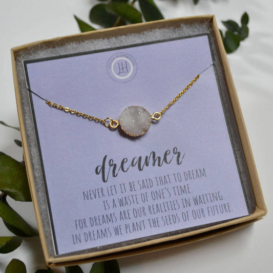 I'm a Dreamer Necklace - Gold Chain Blue Stone