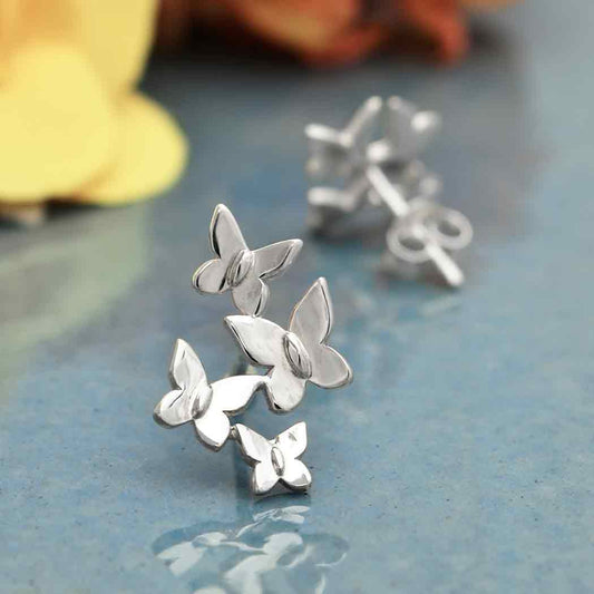 Butterfly Cluster Post Earrings 17x11mm: Recycled Sterling Silver