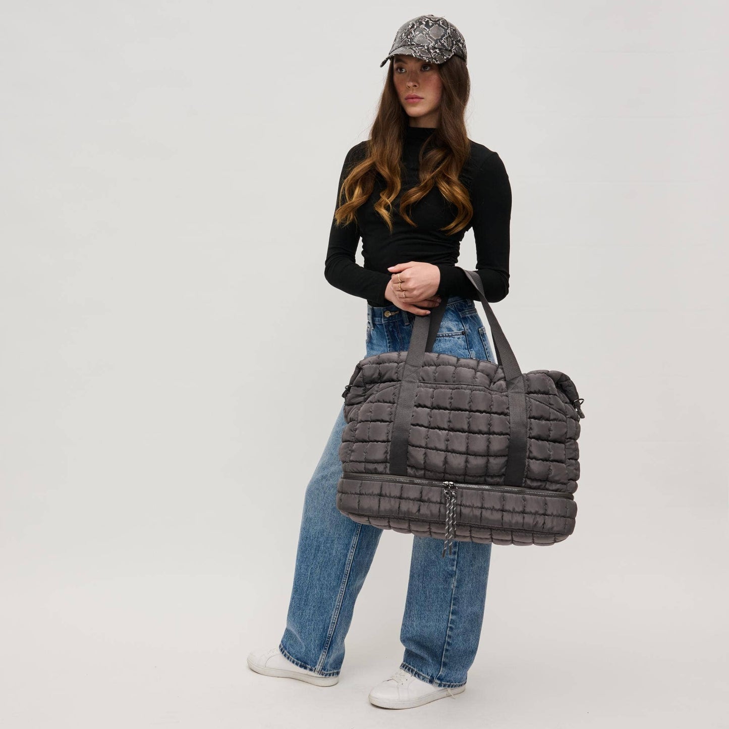 Globetrotter Quilted Nylon Puffer Travel Weekender: Natural