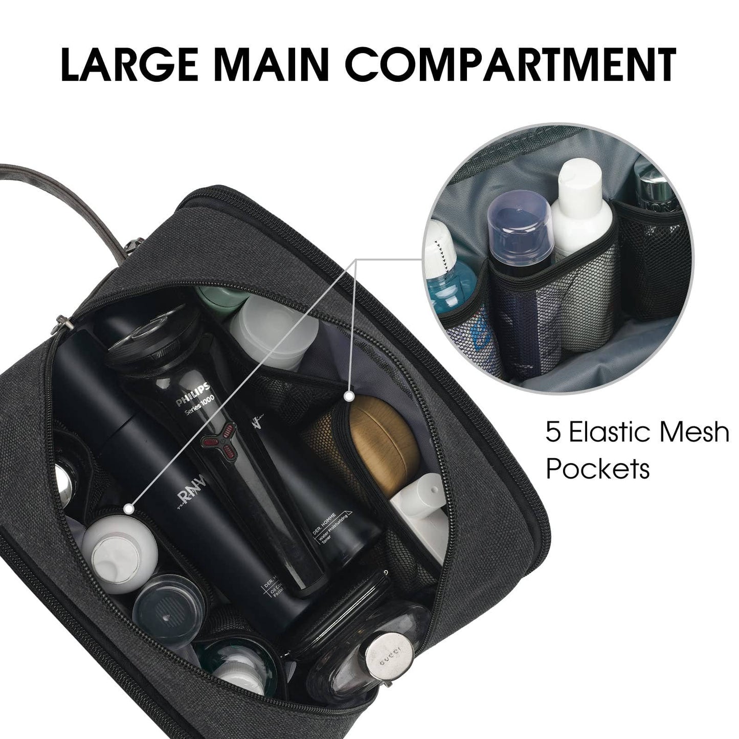 Canvas Travel Toiletry Shaving Bag Hanging Dopp Kit Unisex: Grey