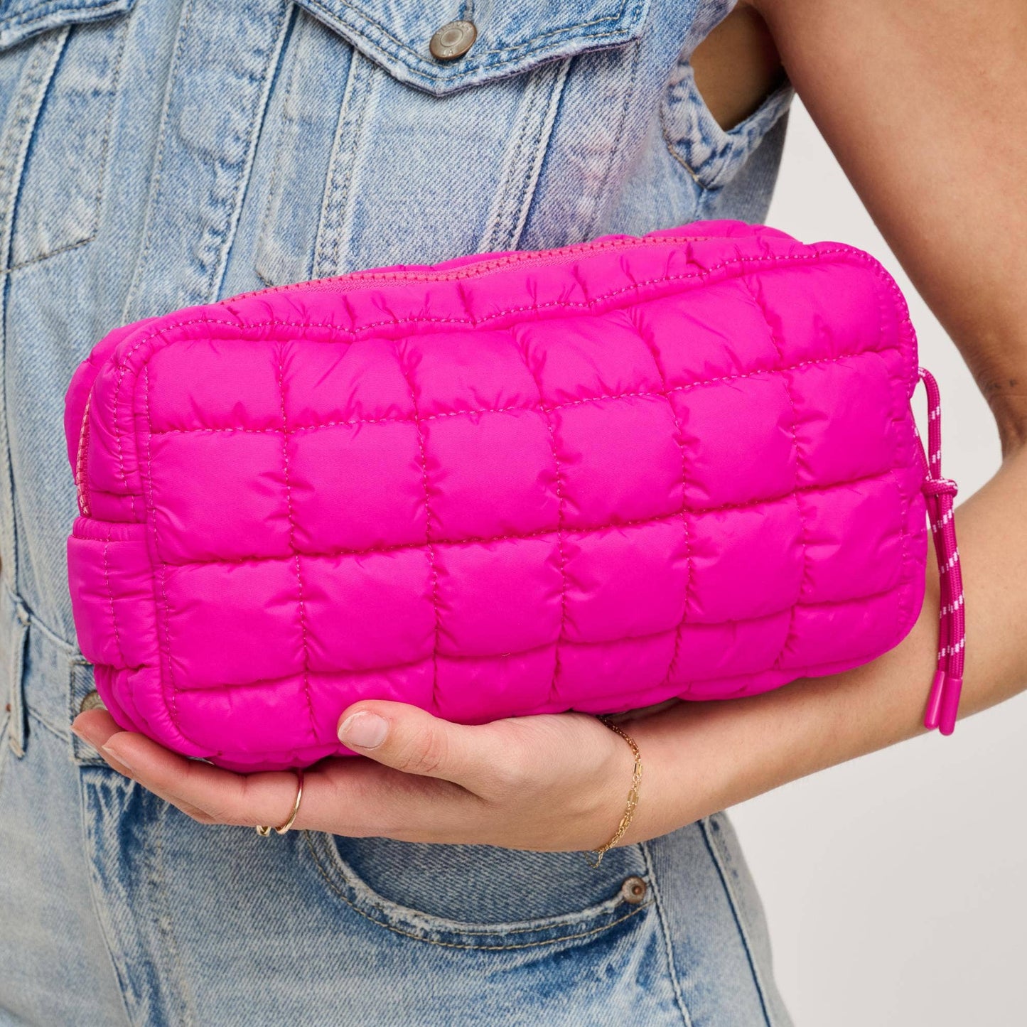 Cloud Nine Quilted Puffer Nylon Cosmetic Travel Pouch Cosmetic Pouch: Black