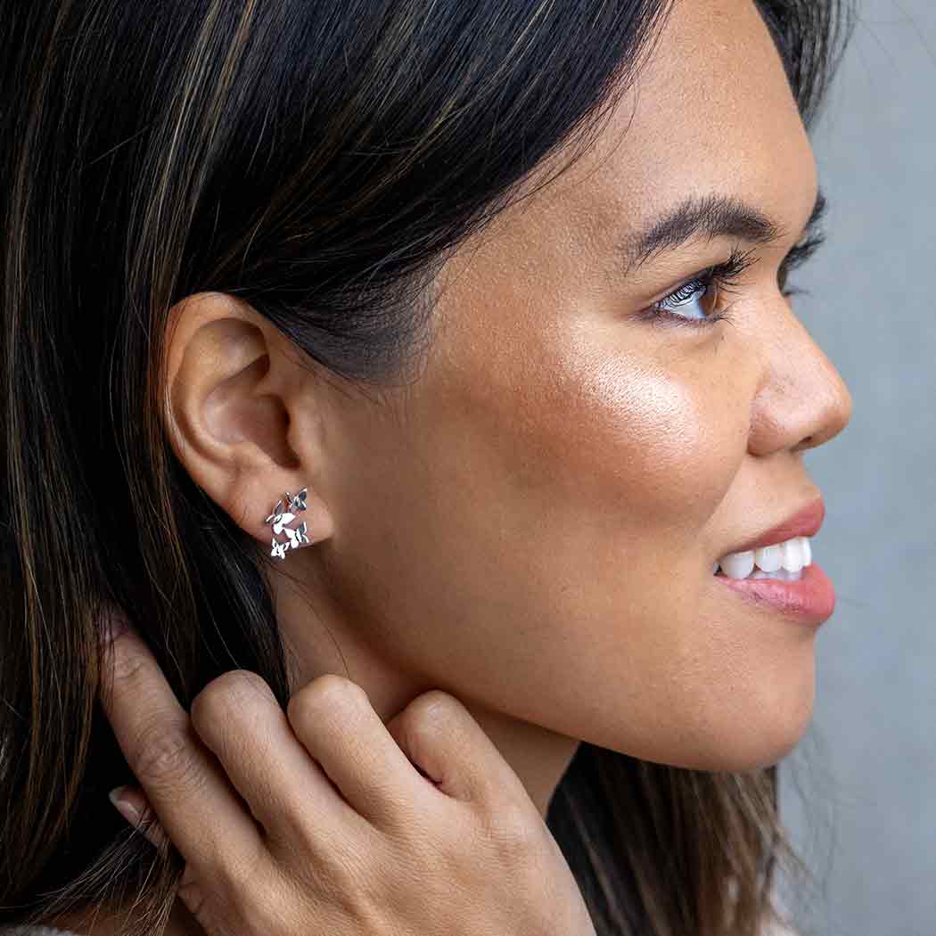 Butterfly Cluster Post Earrings 17x11mm: Recycled Sterling Silver