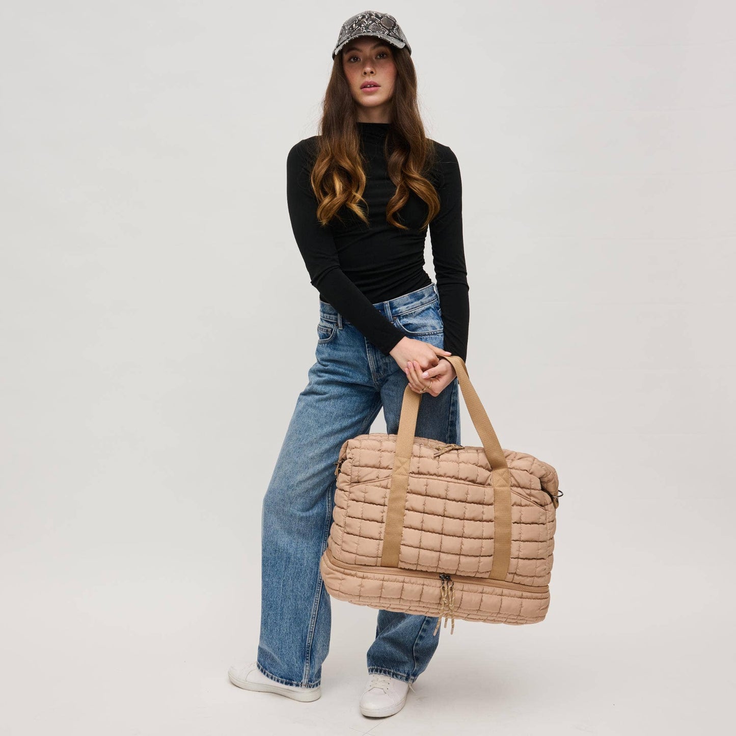 Globetrotter Quilted Nylon Puffer Travel Weekender: Natural