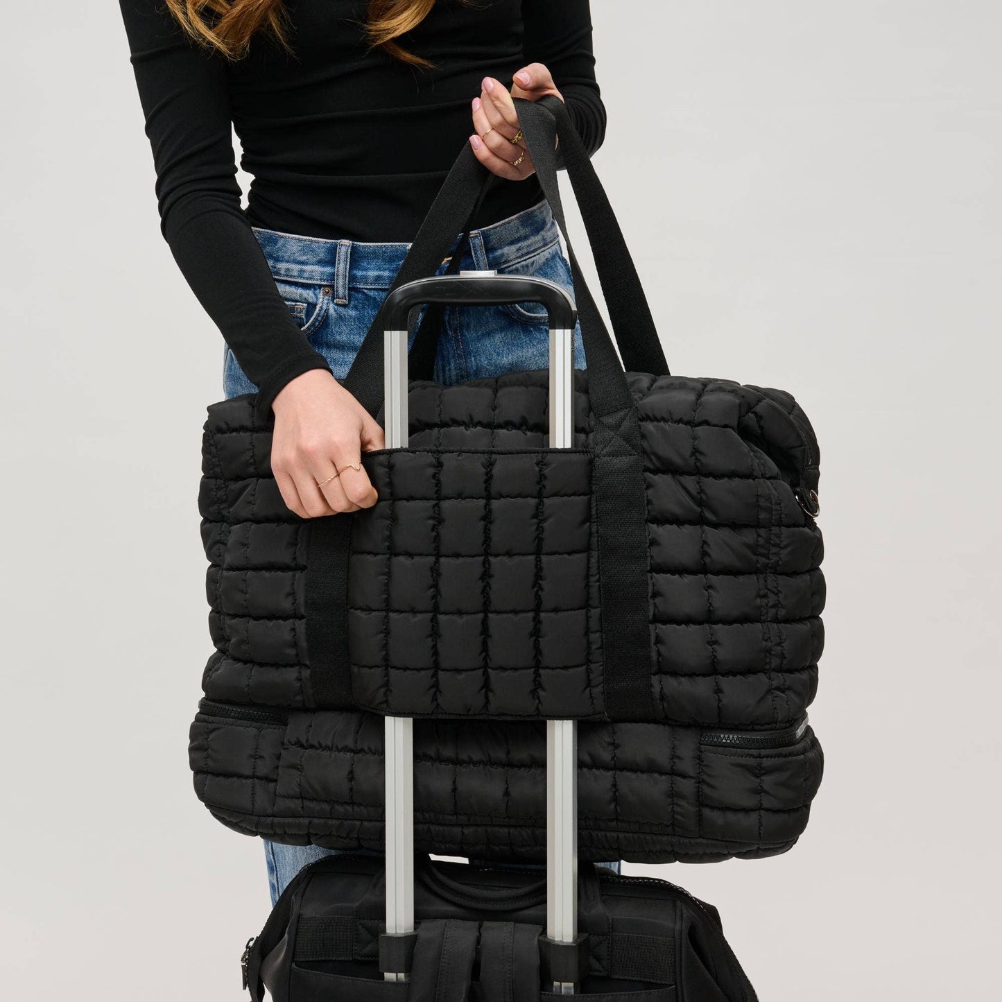 Globetrotter Quilted Nylon Puffer Travel Weekender: Natural