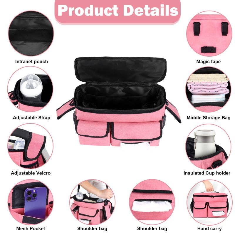 Waterproof Portable Baby Stroller Hanging Storage Bag: Gray