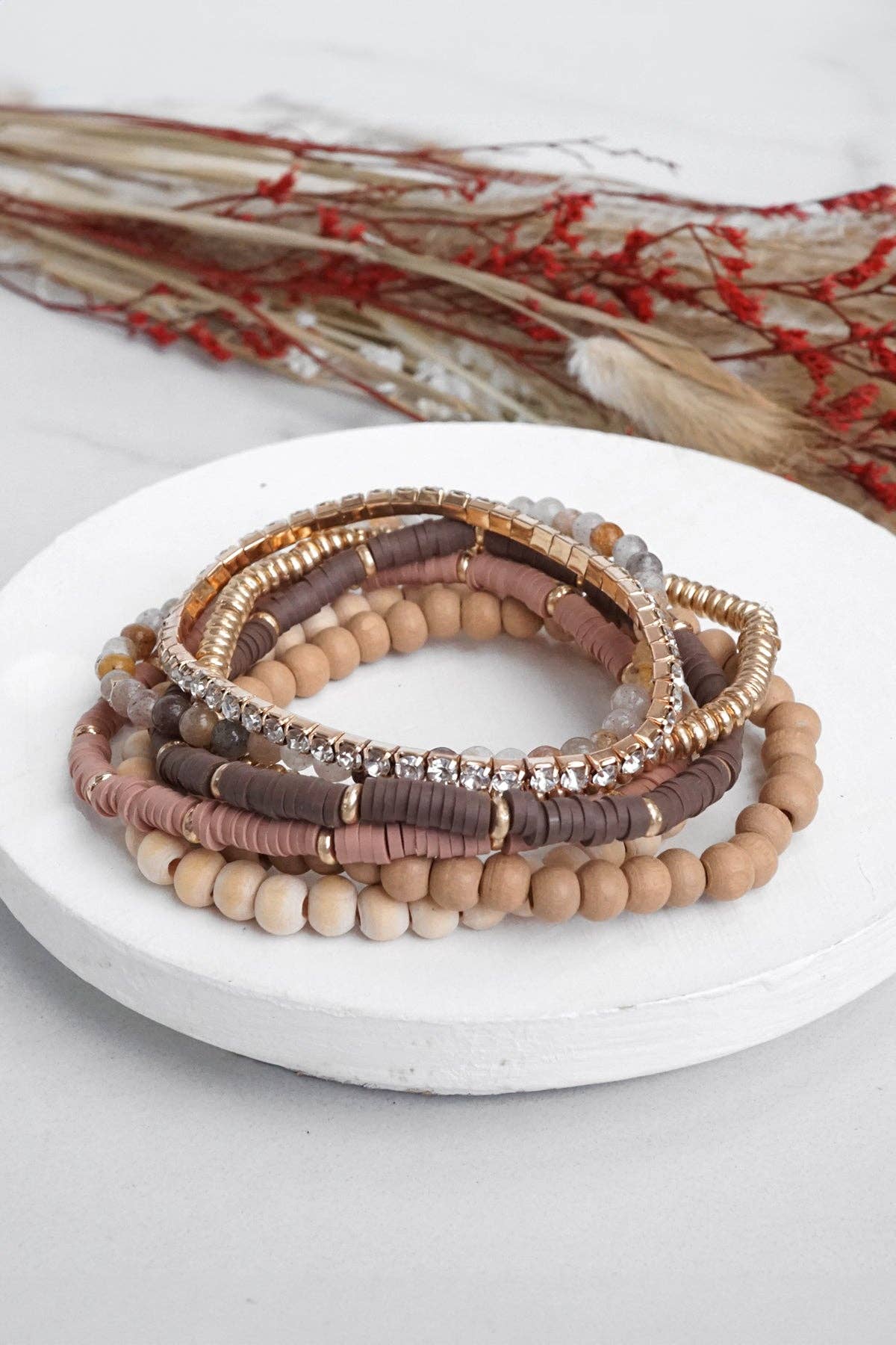 7-Piece Boho Bracelet Stack Neutral Tones