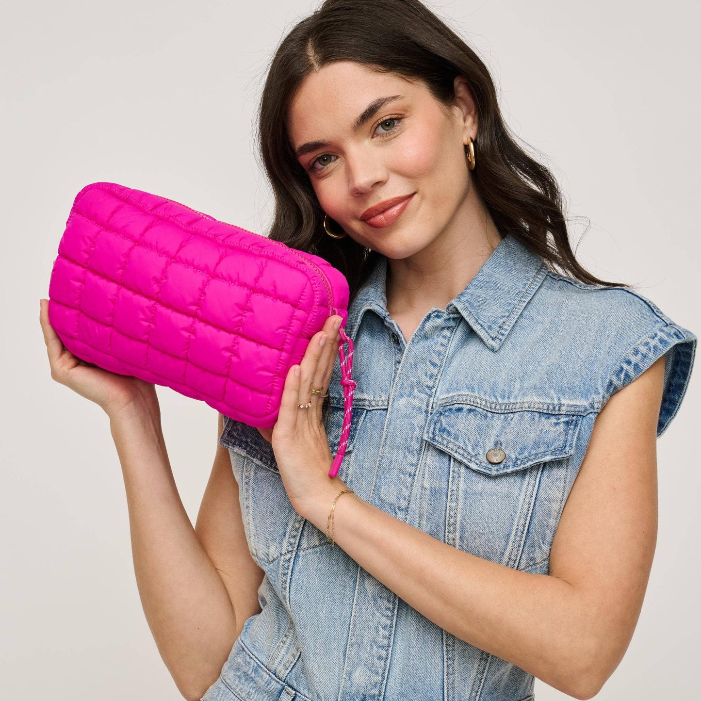 Cloud Nine Quilted Puffer Nylon Cosmetic Travel Pouch Cosmetic Pouch: Black