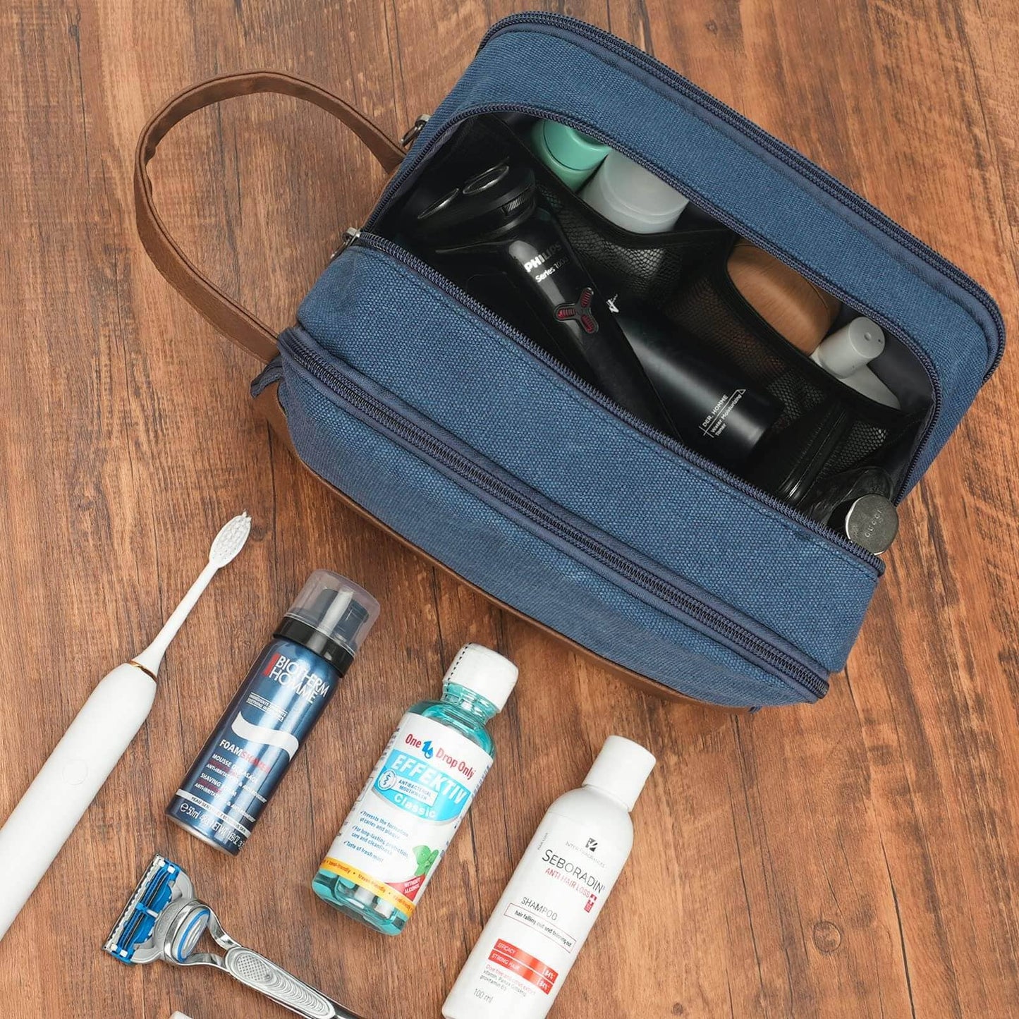 Canvas Travel Toiletry Shaving Bag Hanging Dopp Kit Unisex: Grey