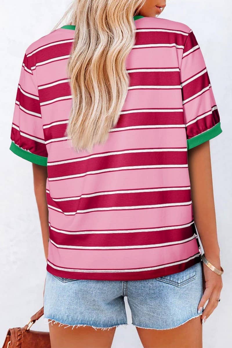 CWTTS00981_CASUAL STRIPED CREW NECK SHORT-SLEEVED T-SHIRT: BLUE / (S) 1
