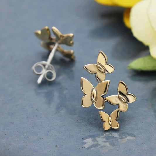 Butterfly Cluster Post Earrings 17x11mm: Bronze