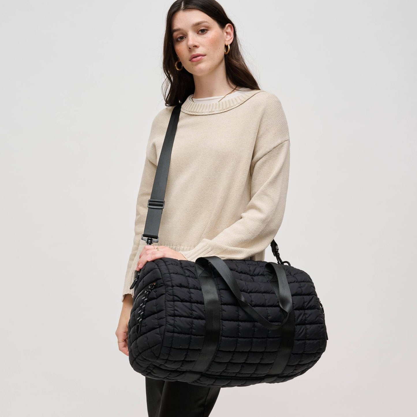 Ty Quilted Puffer Nylon Duffel: Black