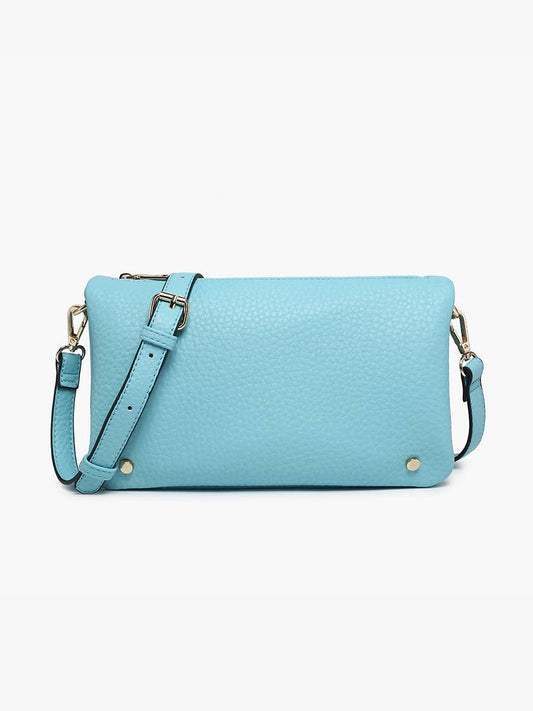 Phiona Studded Flapover Crossbody: Baby Blue