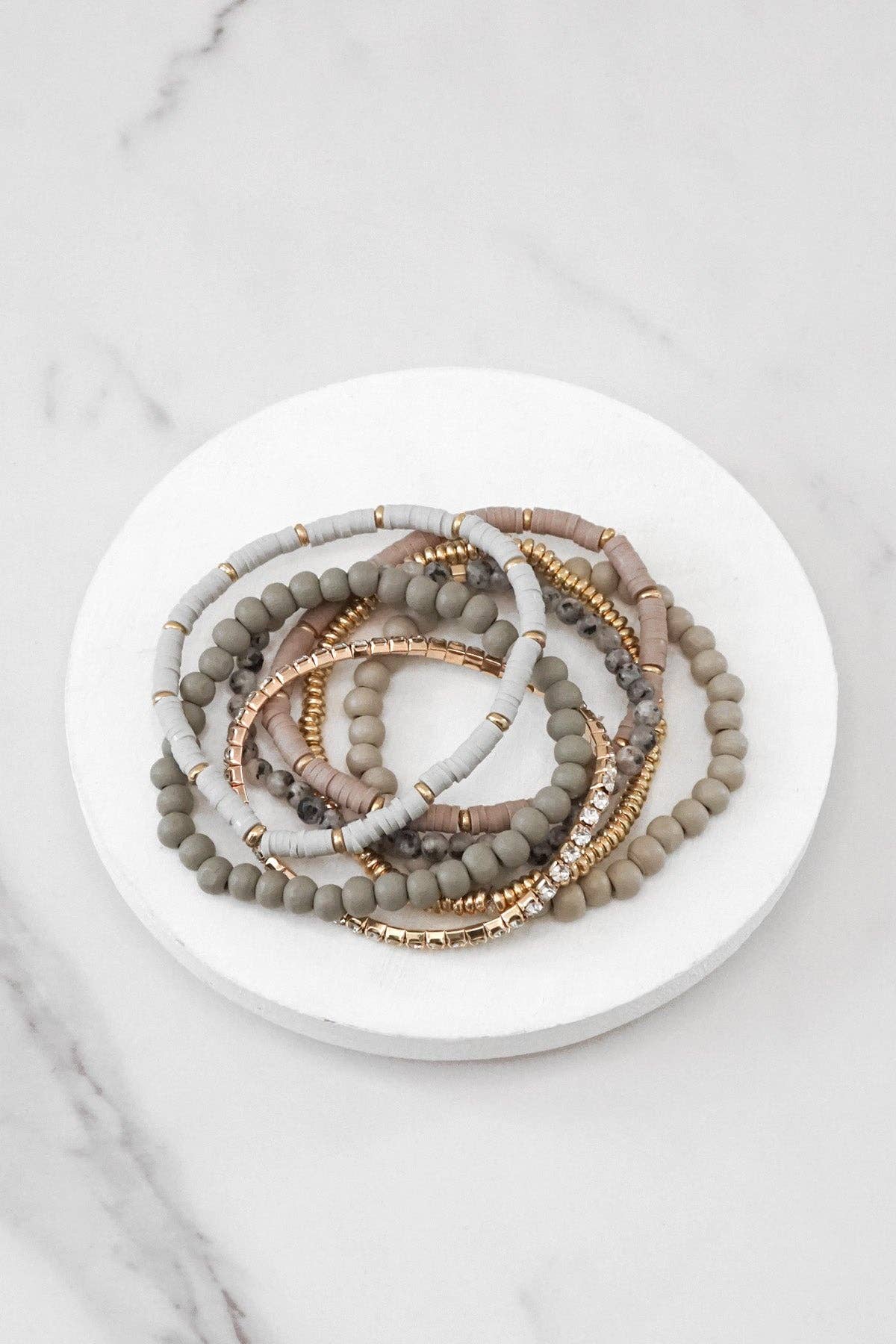 7-Piece Beaded Boho Bracelet Stack Grey Tones