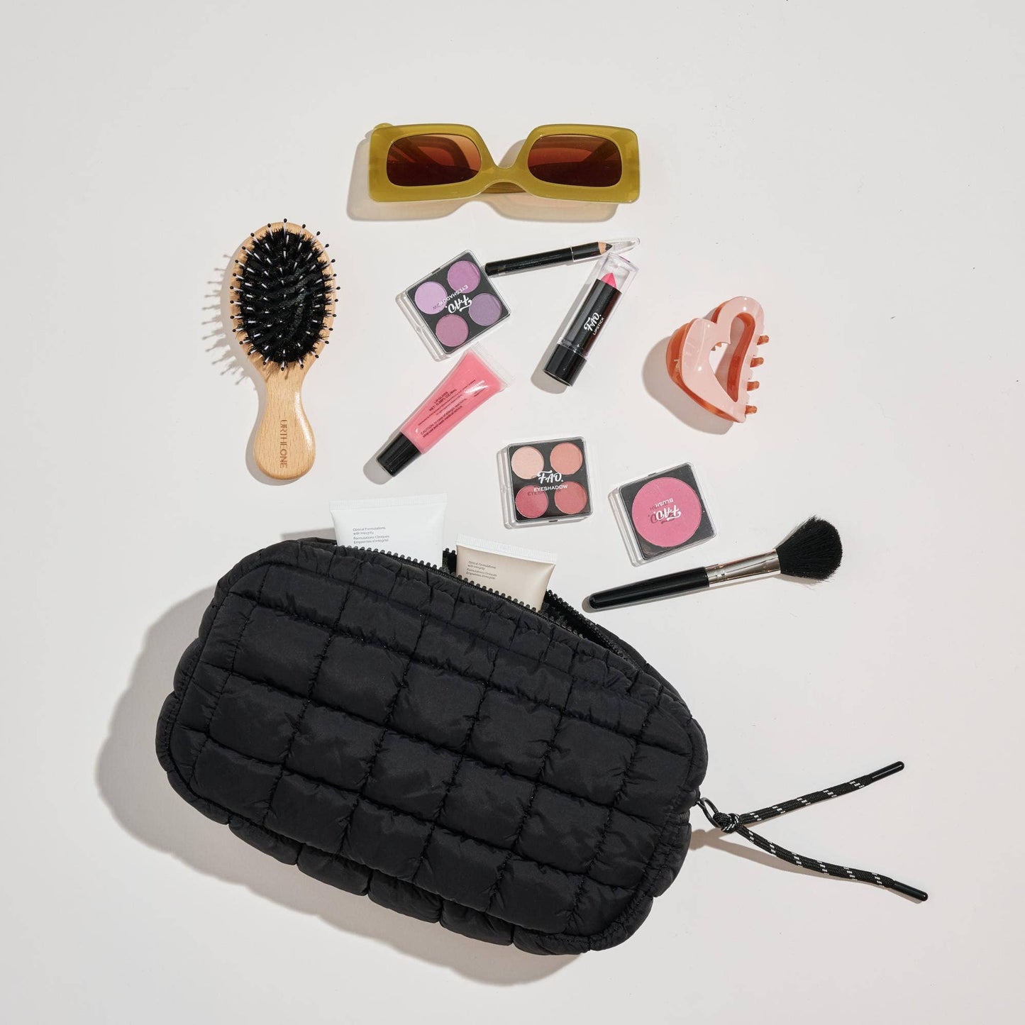 Cloud Nine Quilted Puffer Nylon Cosmetic Travel Pouch Cosmetic Pouch: Dove Grey