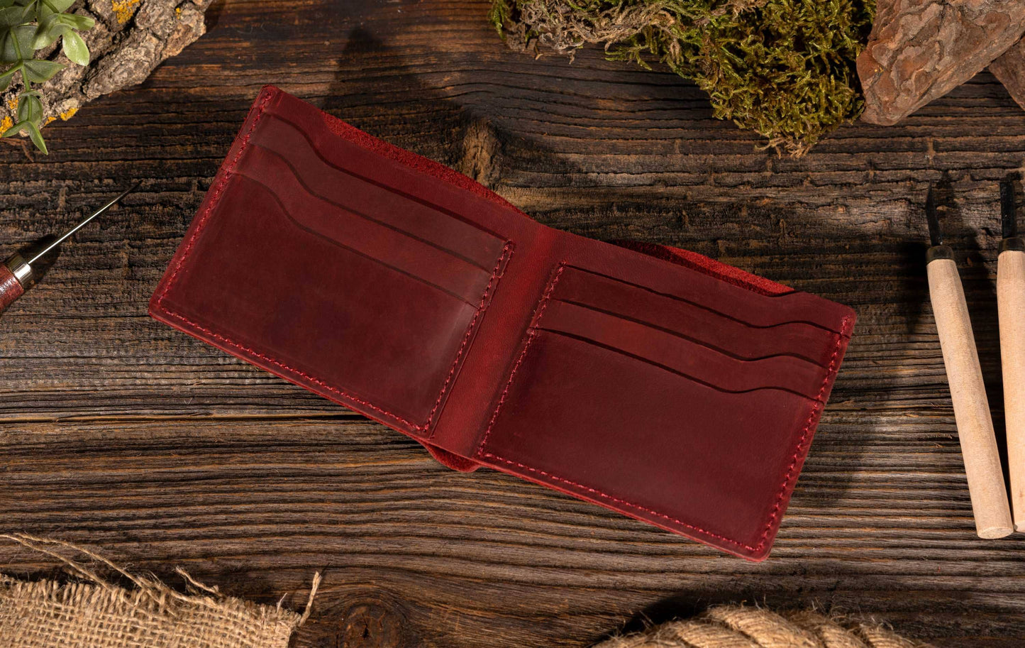 Leather Wallet,  Bifold Wallet, Handmade Wallet for Men: Brown