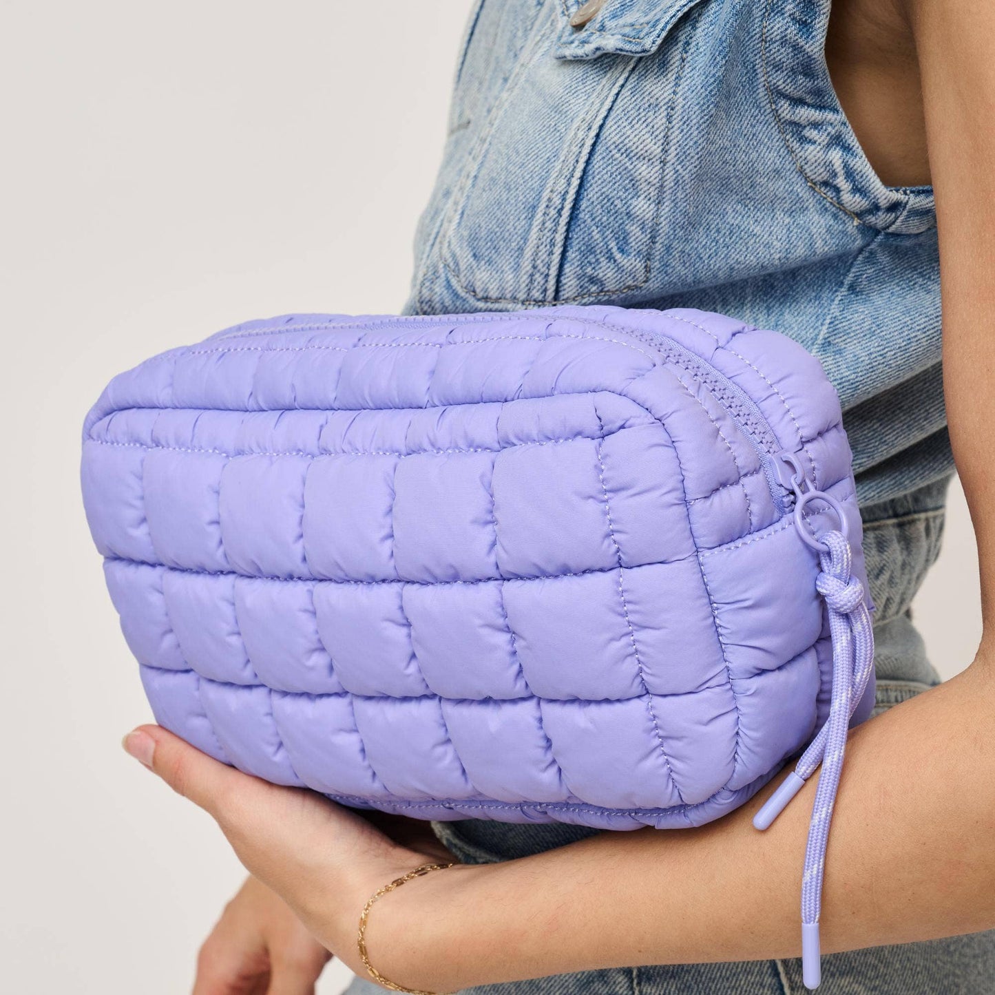 Cloud Nine Quilted Puffer Nylon Cosmetic Travel Pouch Cosmetic Pouch: Dove Grey
