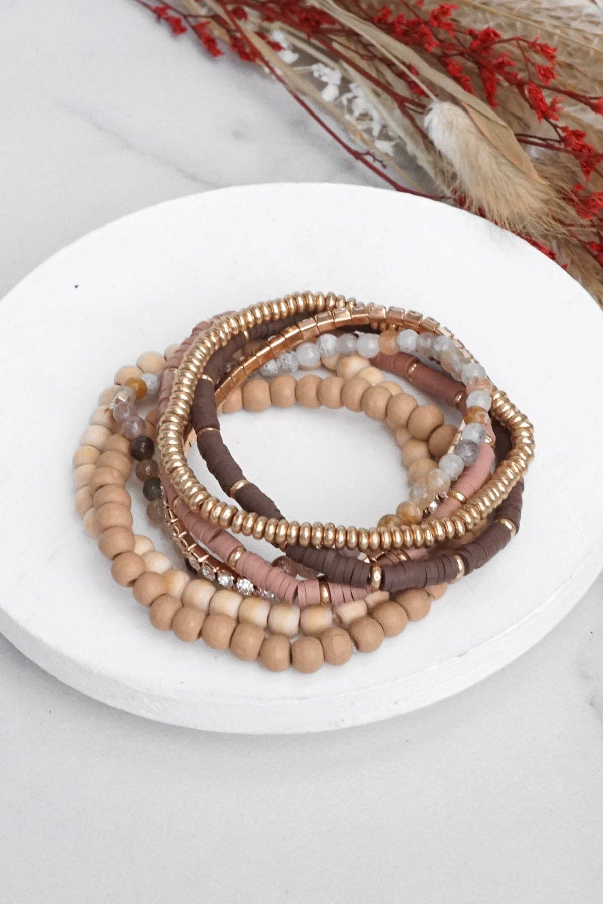 7-Piece Boho Bracelet Stack Neutral Tones