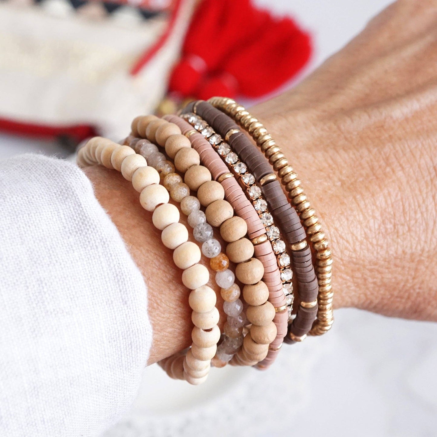 7-Piece Boho Bracelet Stack Neutral Tones
