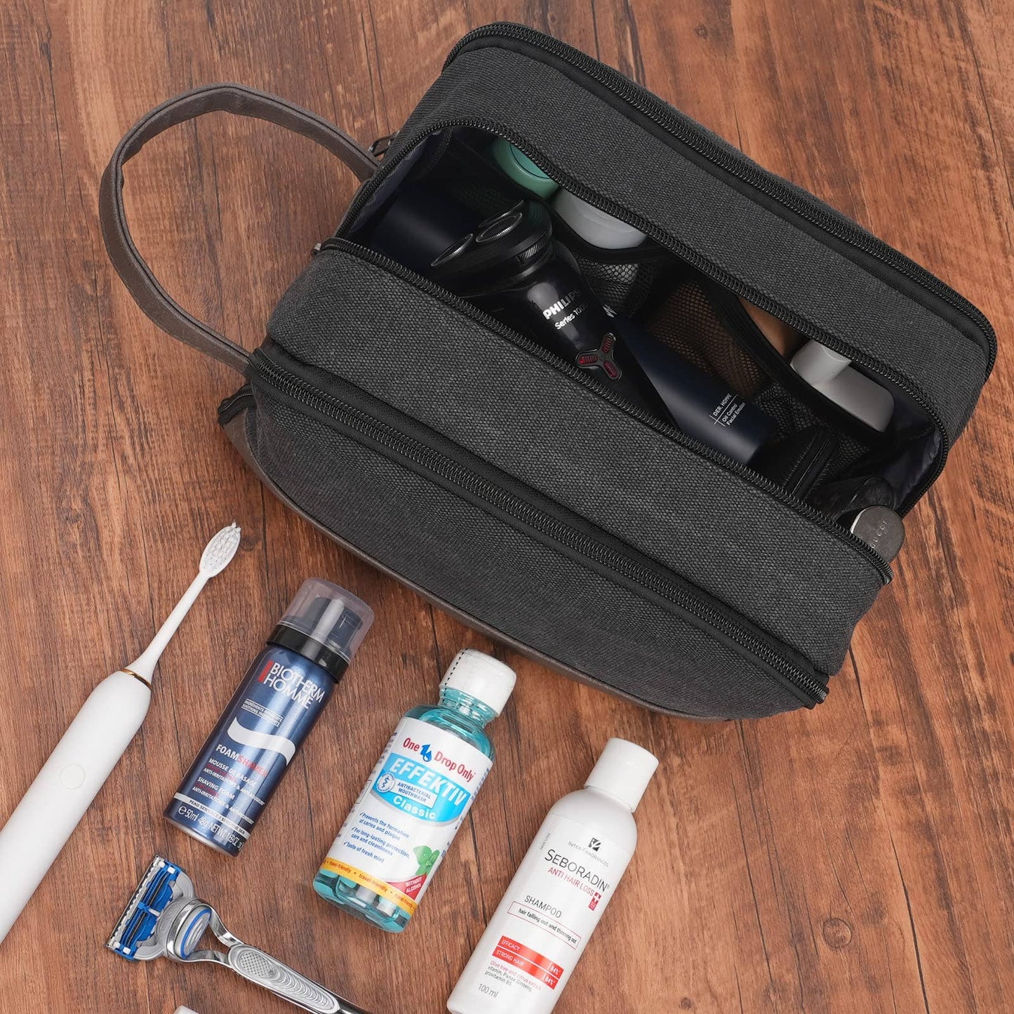 Canvas Travel Toiletry Shaving Bag Hanging Dopp Kit Unisex: Grey