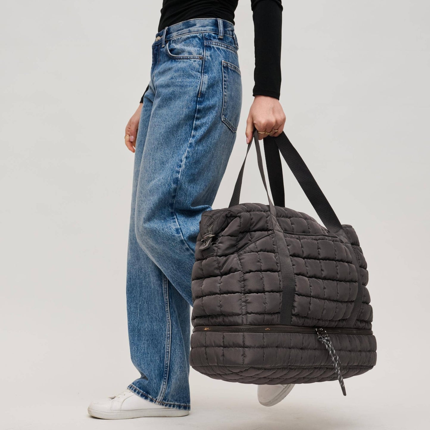 Globetrotter Quilted Nylon Puffer Travel Weekender: Natural