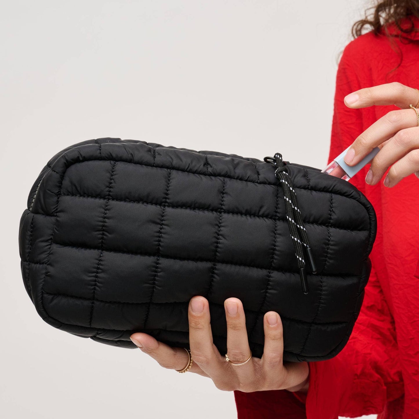 Cloud Nine Quilted Puffer Nylon Cosmetic Travel Pouch Cosmetic Pouch: Dove Grey