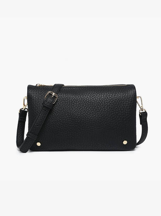 Phiona Studded Flapover Crossbody: Black