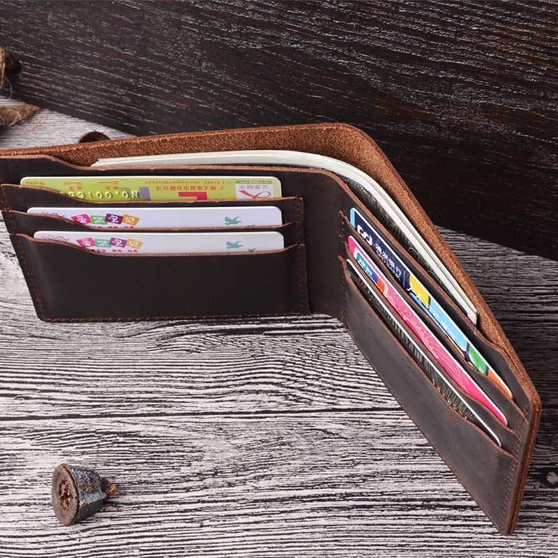 Leather Wallet,  Bifold Wallet, Handmade Wallet for Men: Brown