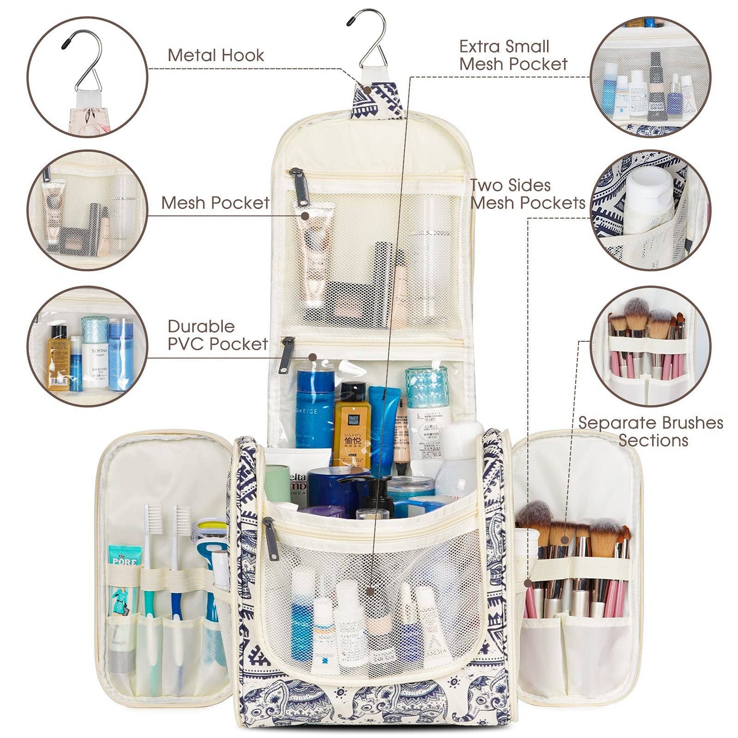 NW5126 Travel Toiletry Cosmetic Bag With Handle Women Gift: Purple