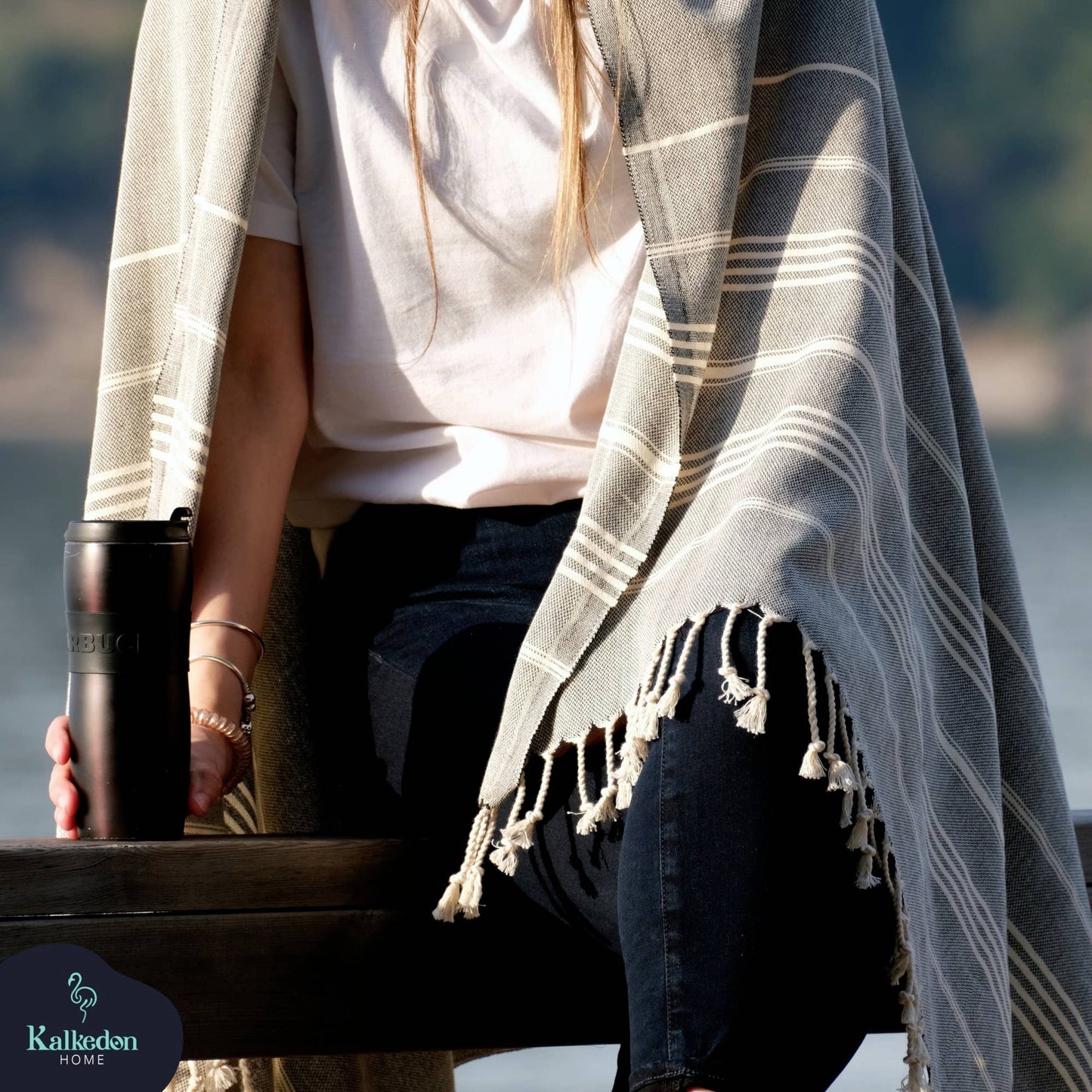 Sand Free Turkish Towel |Striped Beach Towel | Peshtemal : Aqua