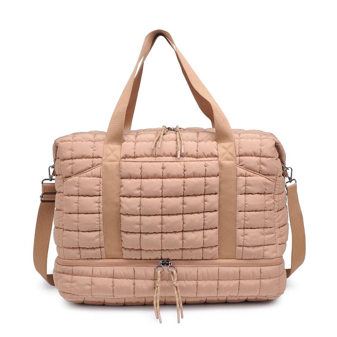 Globetrotter Quilted Nylon Puffer Travel Weekender: Natural