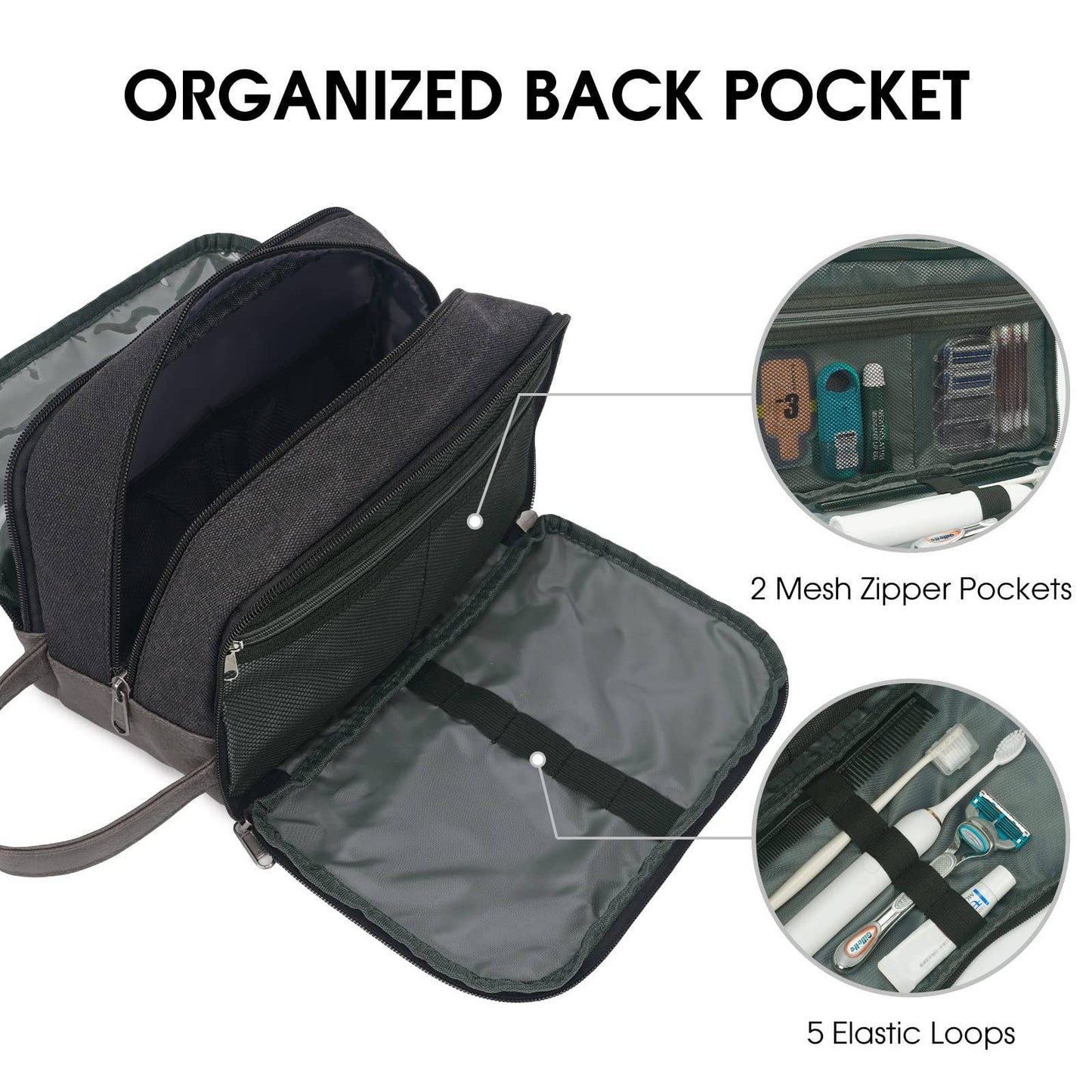 Canvas Travel Toiletry Shaving Bag Hanging Dopp Kit Unisex: Grey