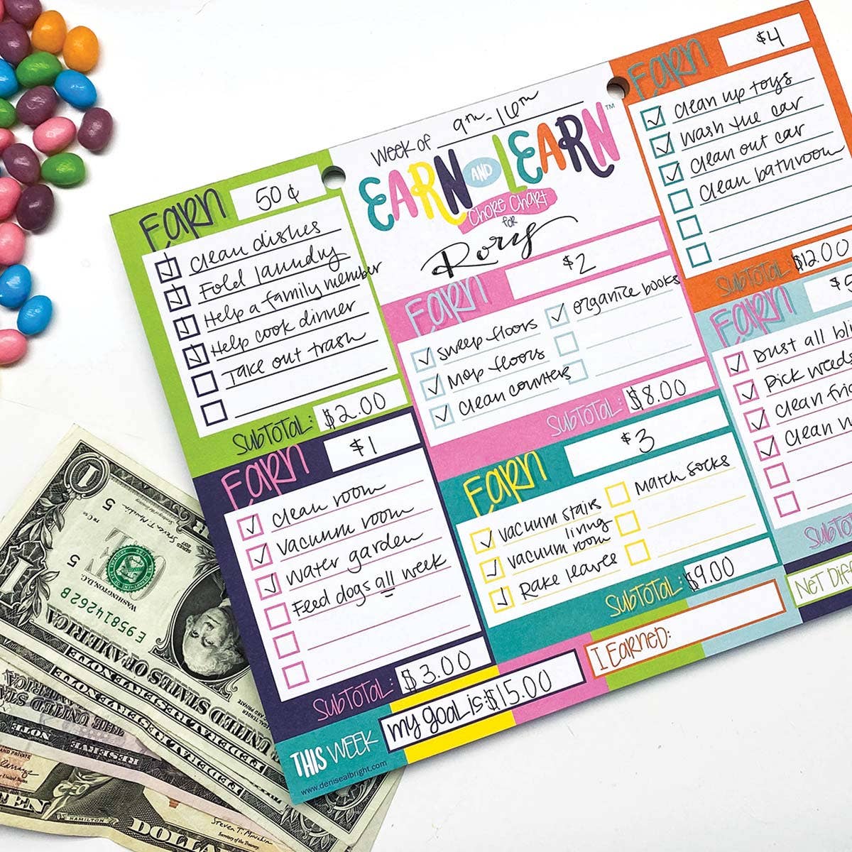 Earn & Learn® Kids Money Management Chore Chart Blommin' Colors