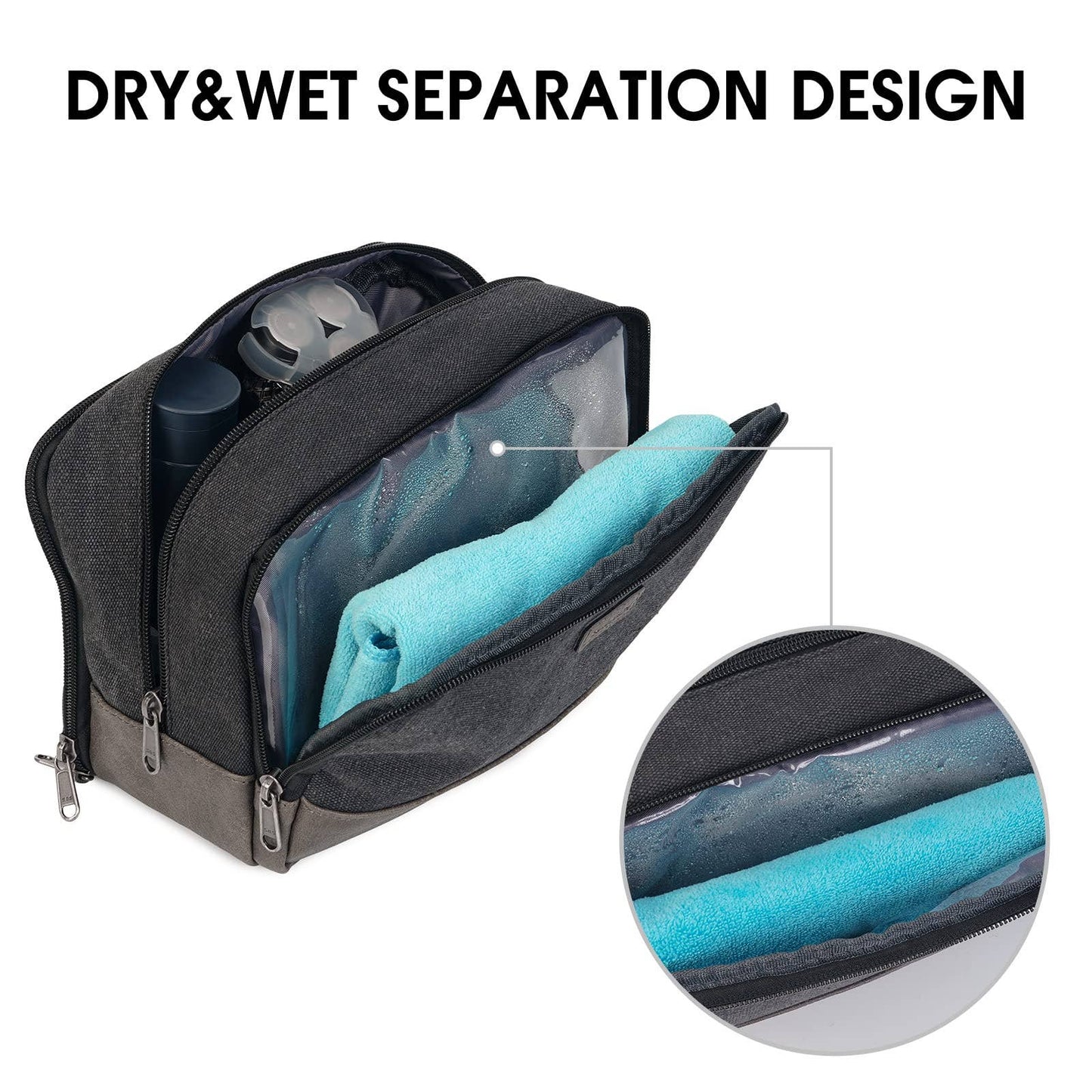Canvas Travel Toiletry Shaving Bag Hanging Dopp Kit Unisex: Grey