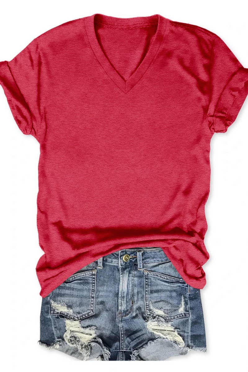 CWTTS00971_SOLID COLOR CASUAL V-NECK SHORT-SLEEVED T-SHIRT: WHITE / (S) 1