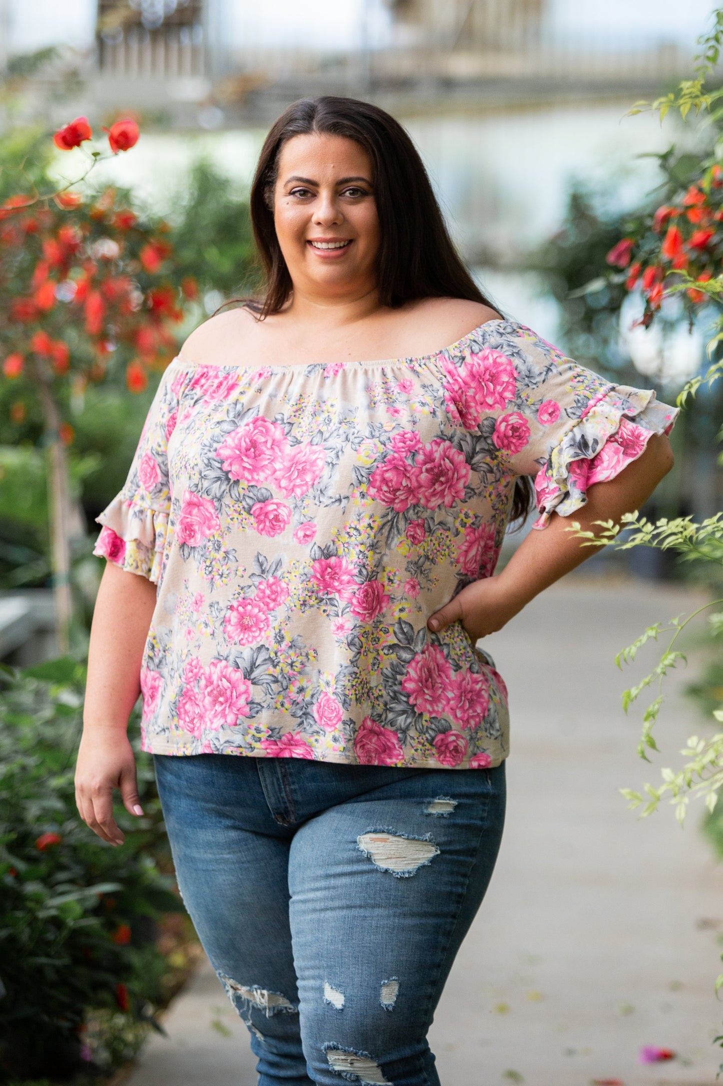 Summer Blooms Ruffle Sleeve Top