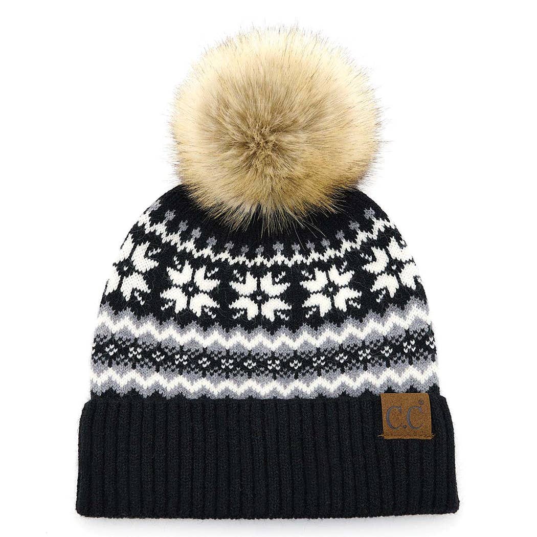 Nordic Fair Isle Beanie with Pom-Pom