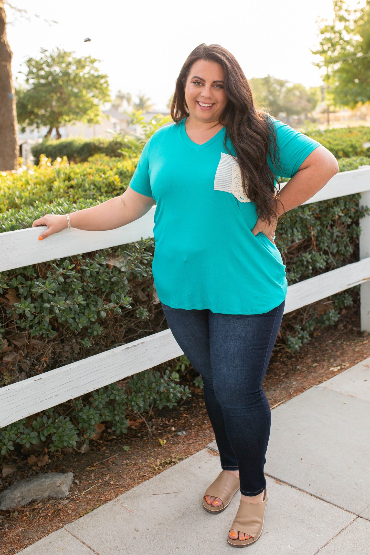 Turquoise & Lace Boyfriend Tee