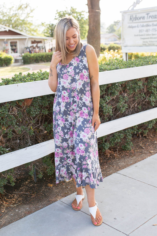 Dusty Floral Midi Dress