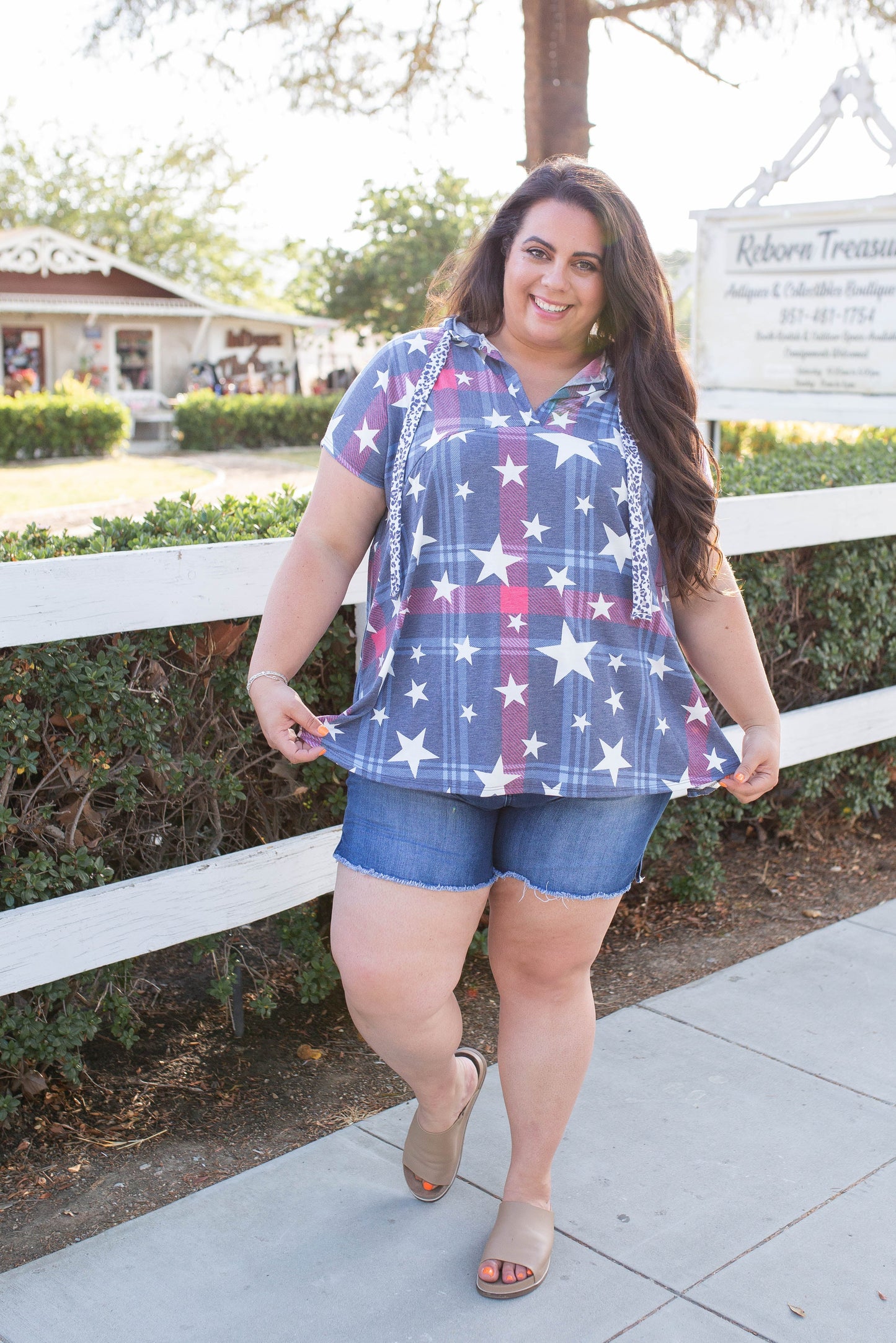 Patriotic Plaid Short Sleeve Hoodie