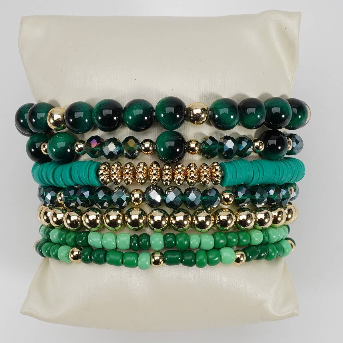 CWAJE06899_BOHO FAUX STONE ELASTIC BEADED BRACELET: BROWN / (OS) 1