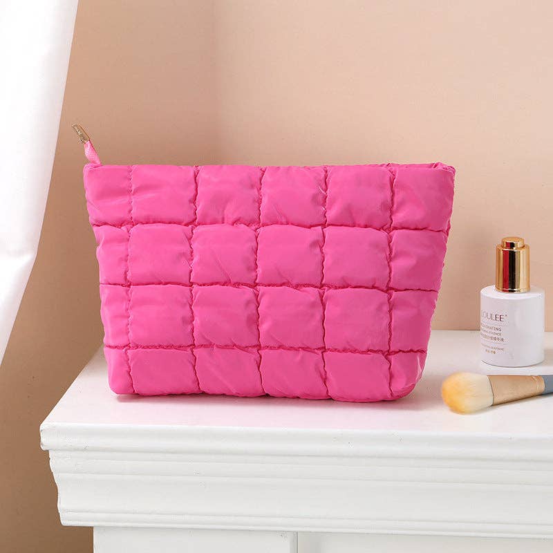 Puffer cosmetic bag small toiletry zipper bag: Pink